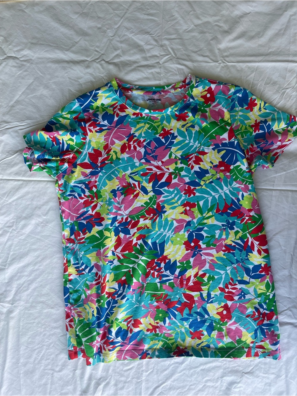 Lands' End Bright Floral Short Sleeve Tee in Green, Blue, Pink, Red